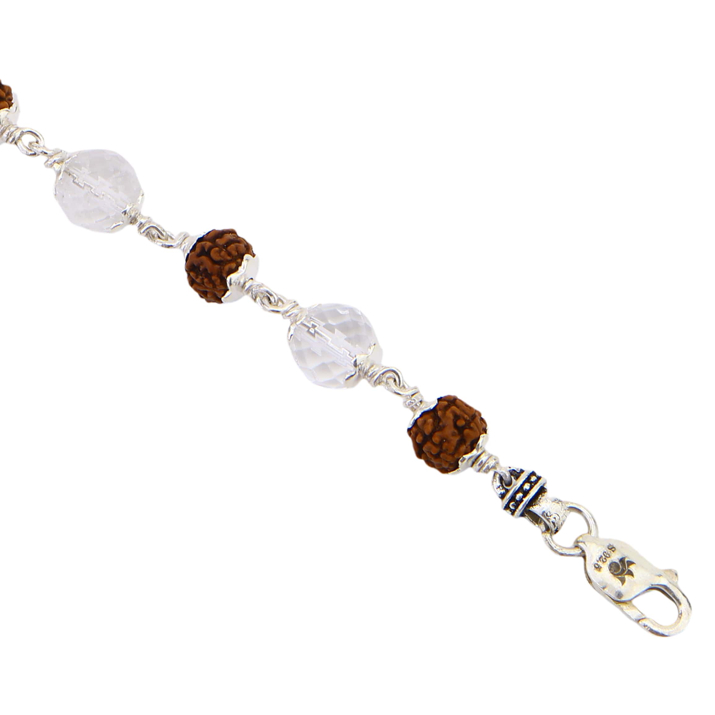 Original Rudraksha with Sphatik Diamond Cut Beads Silver Bracelet