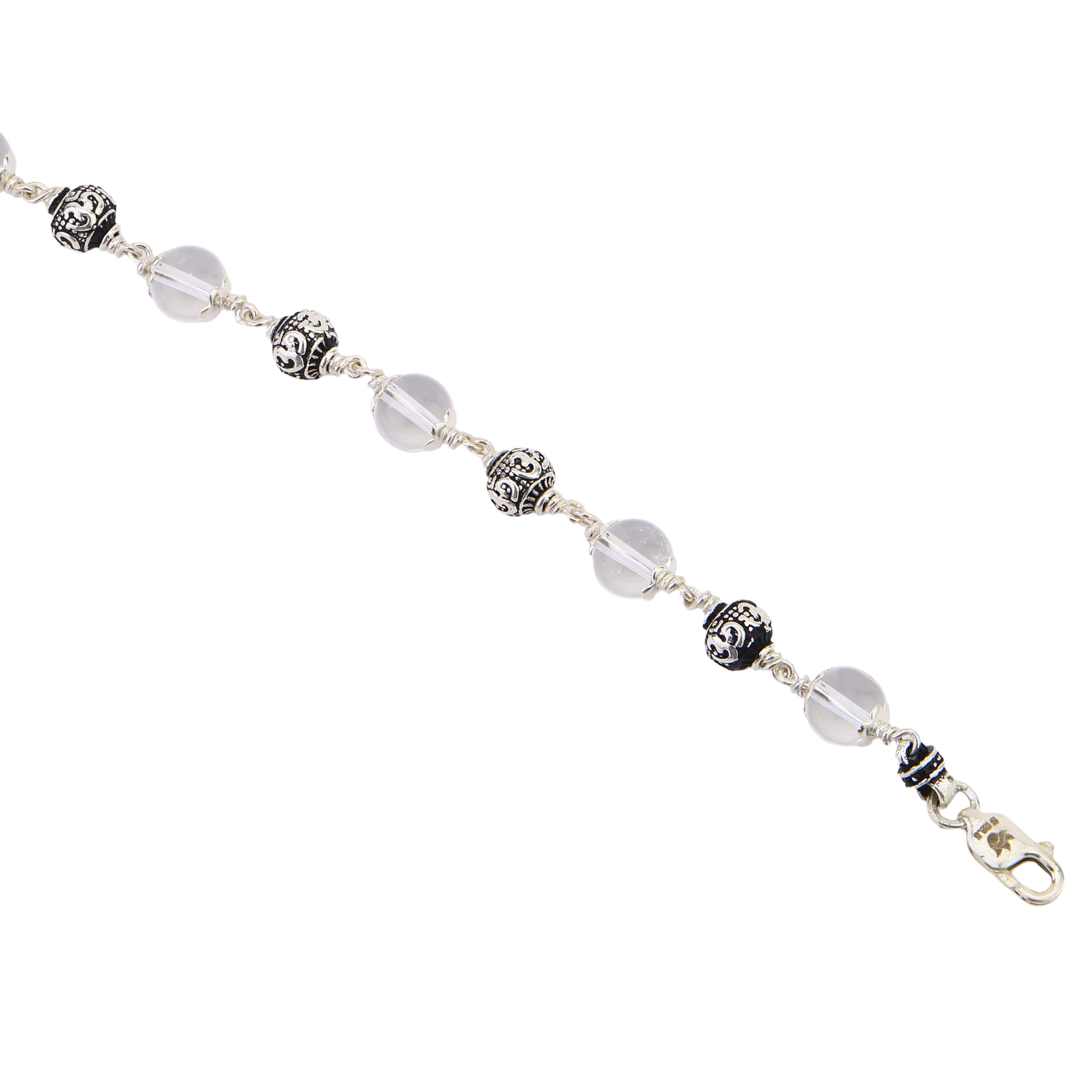 Sphatik with Om Silver Beads Bracelet