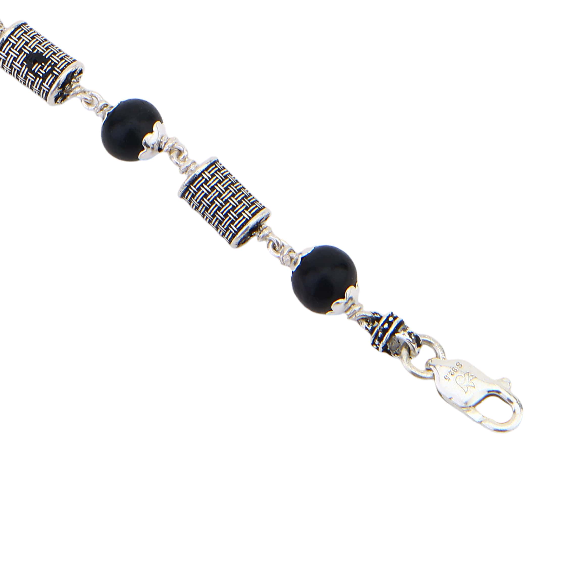 Karungali with Hollow Cylindrical Silver Bracelet