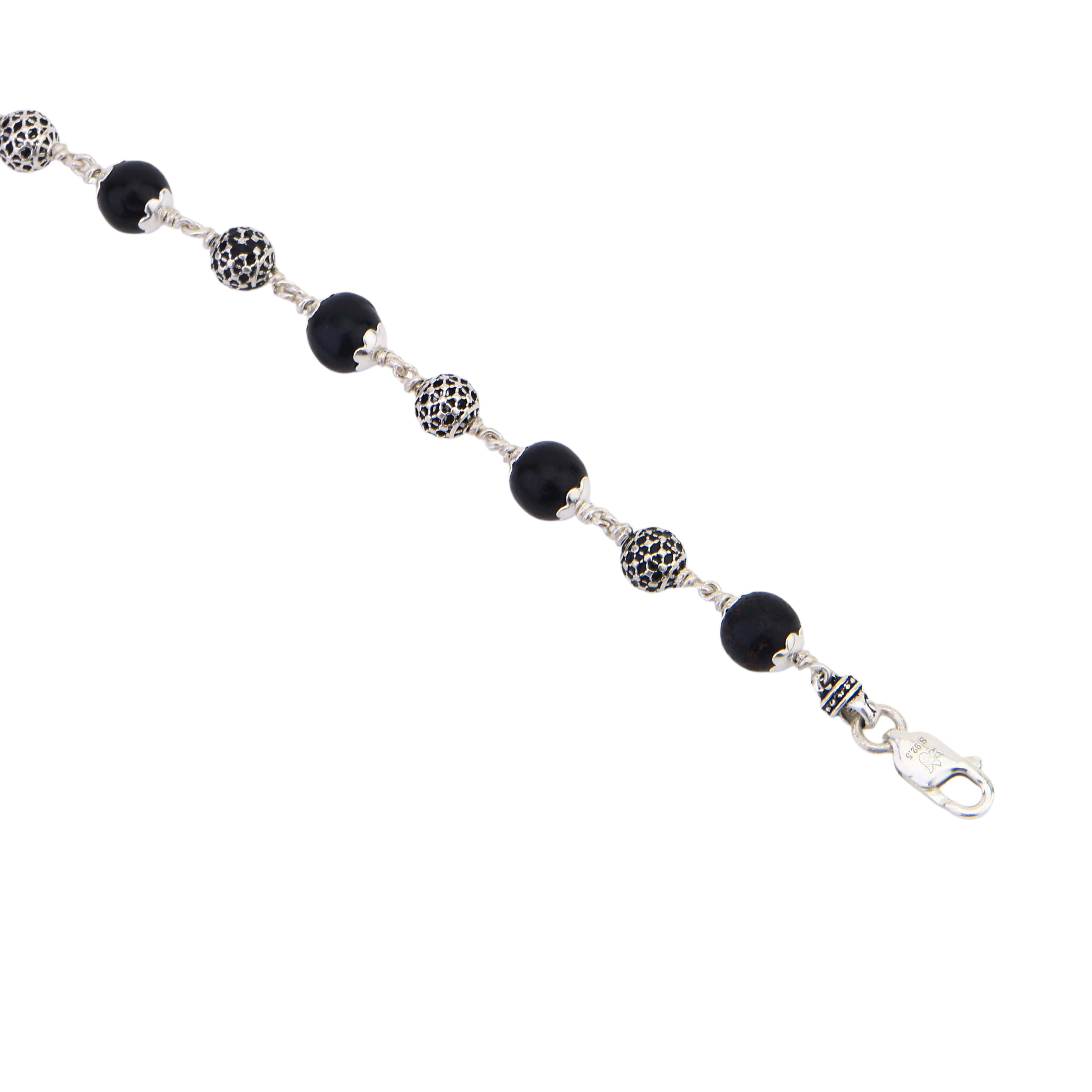 Karungali Silver Oval Beads Bracelet
