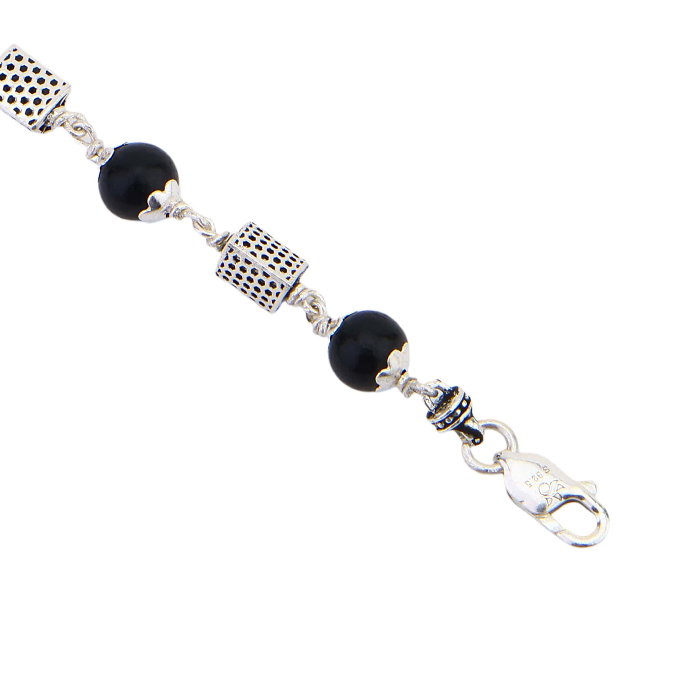 Karungali with Triangle Beads Silver Bracelet