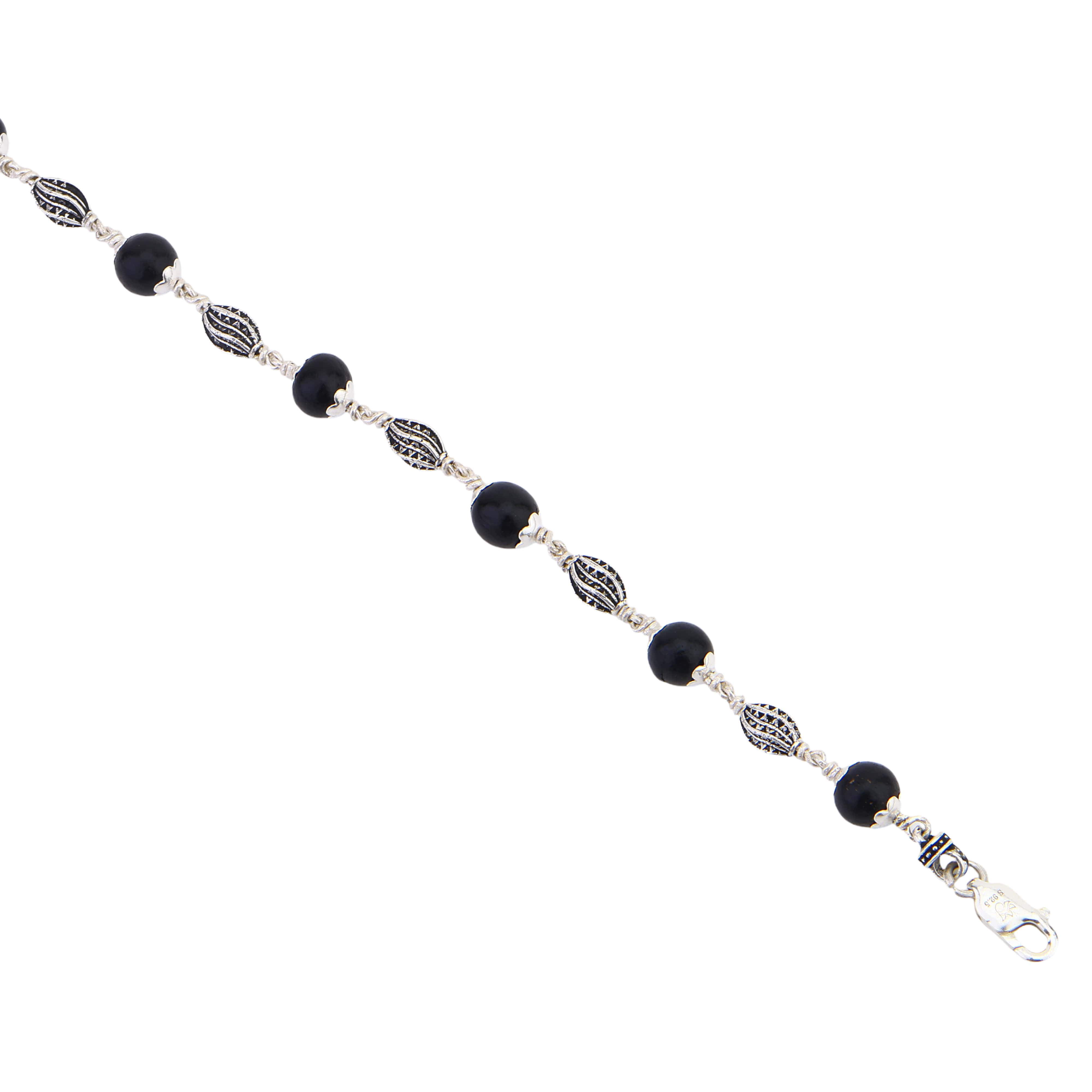 Karungali with Marquise Silver Bracelet
