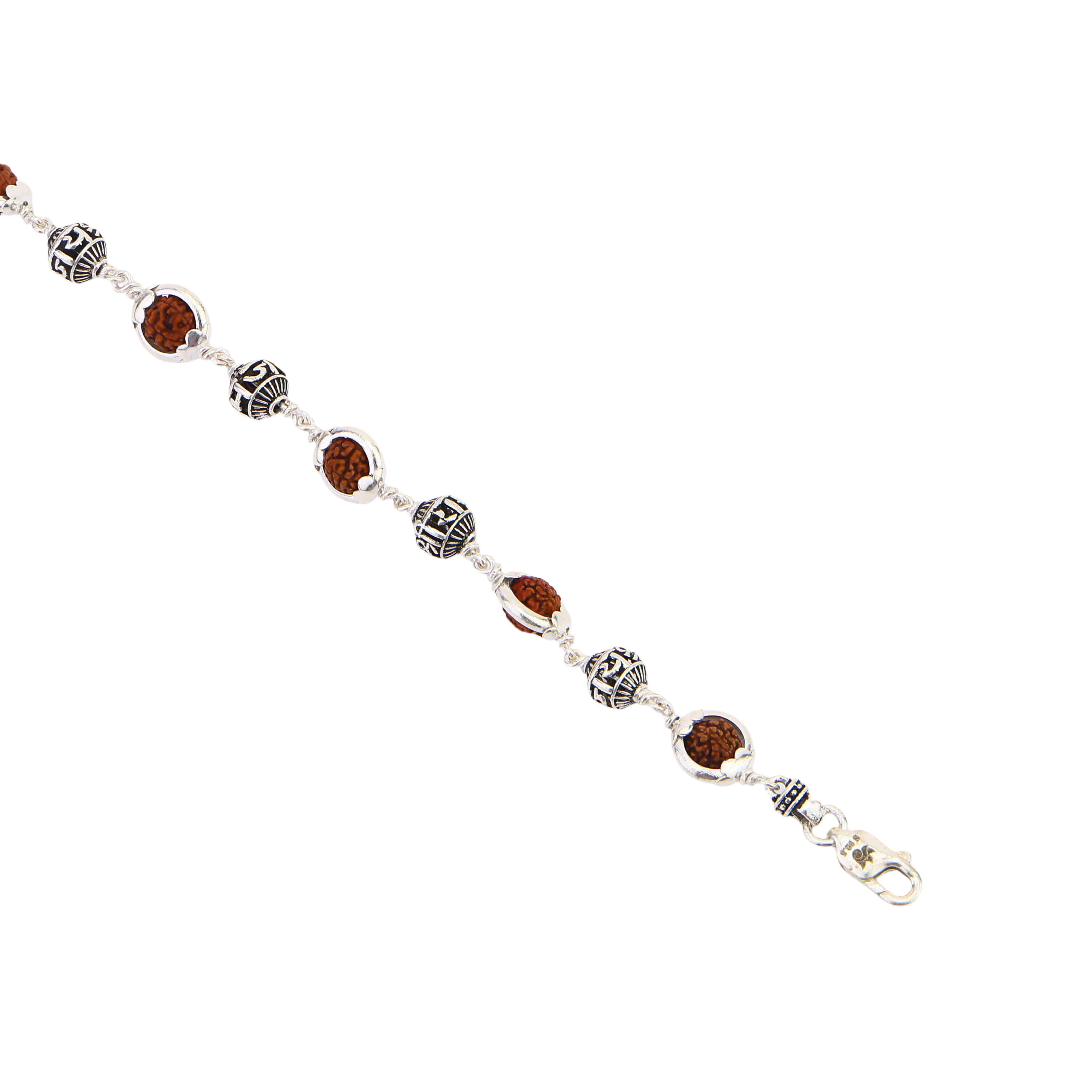 Rudraksha Capping Silver Jay Shree Ram Silver Bracelet