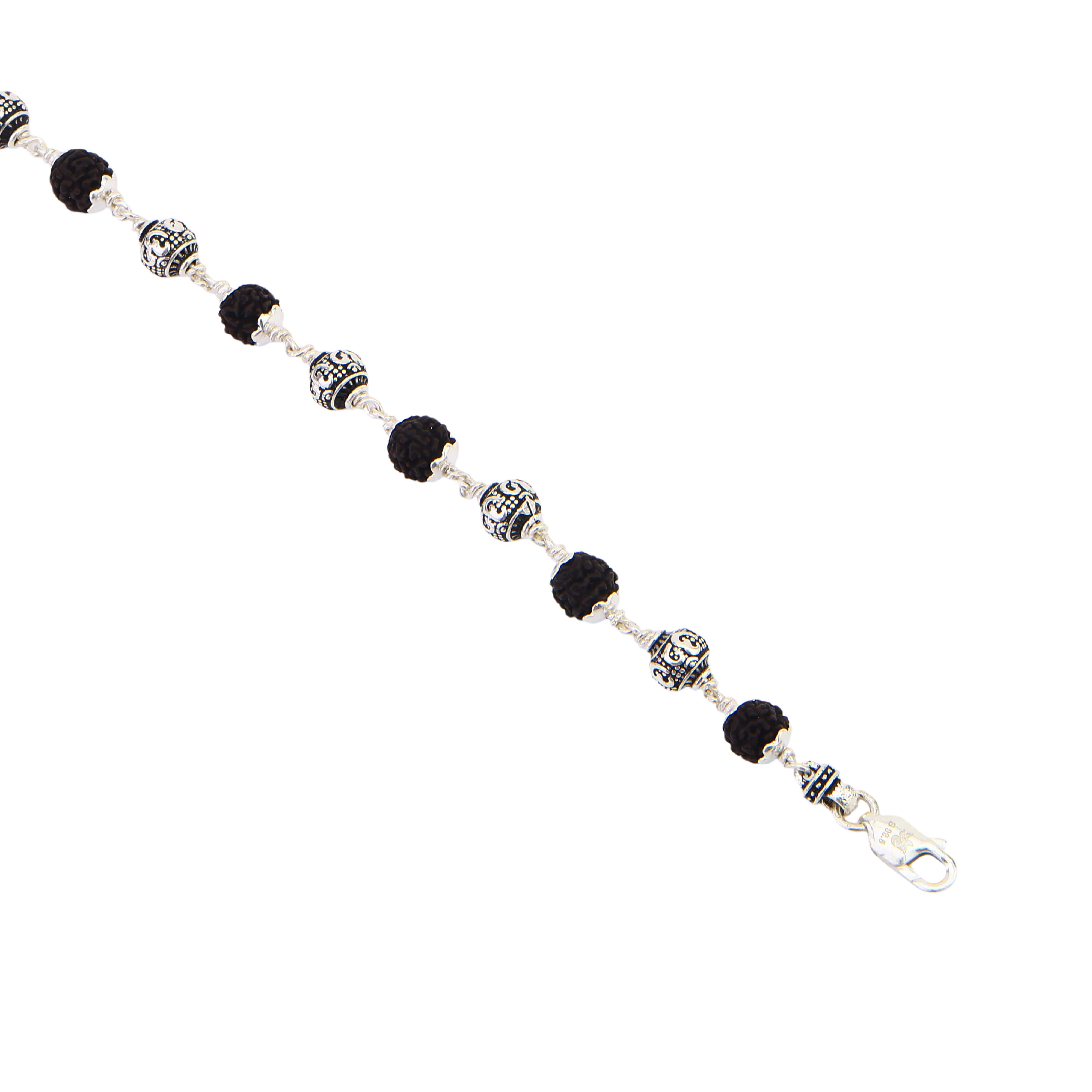 Authentic Black Rudraksha with Om Silver Bracelet