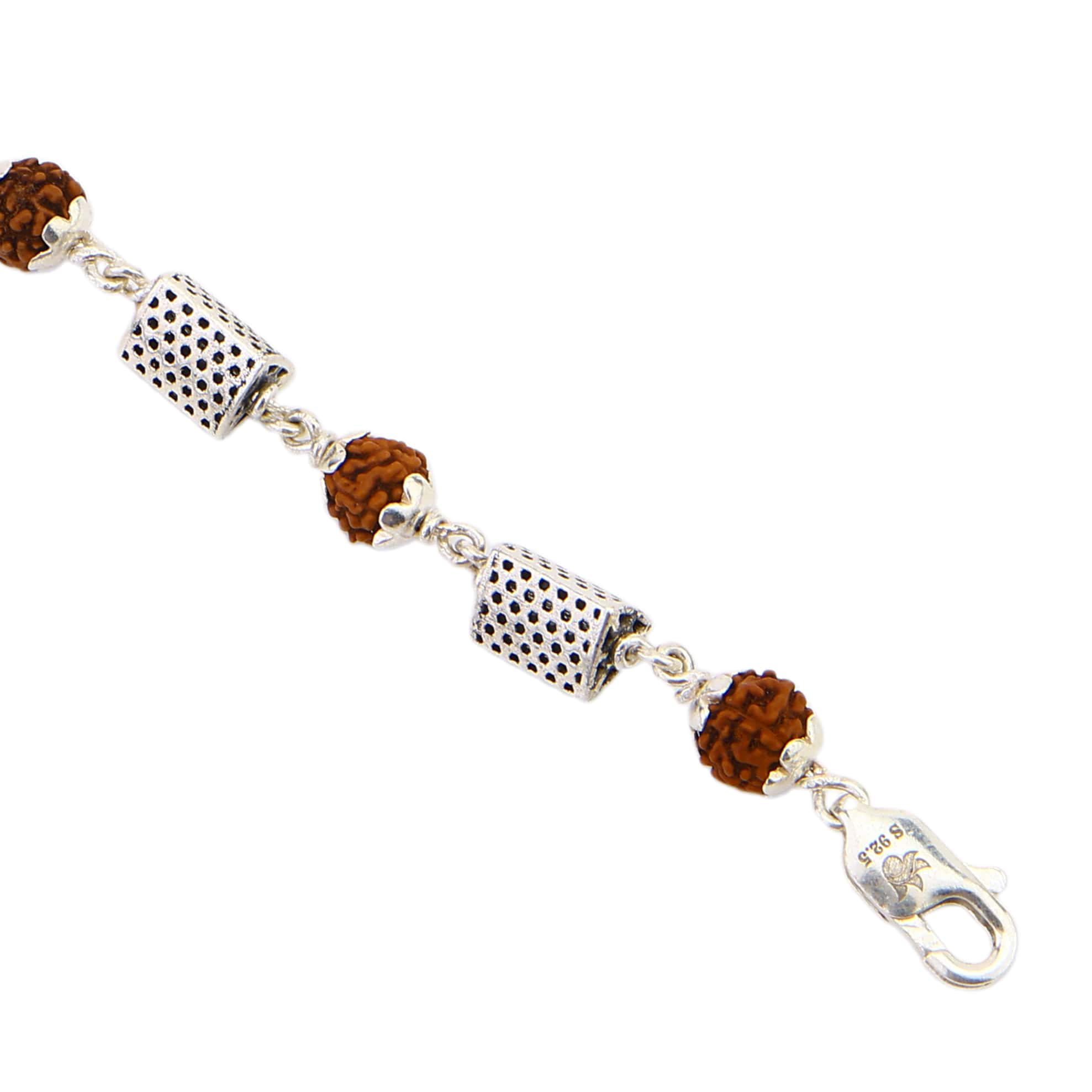 Rudraksha and Triangle Silver Beads Bracelet