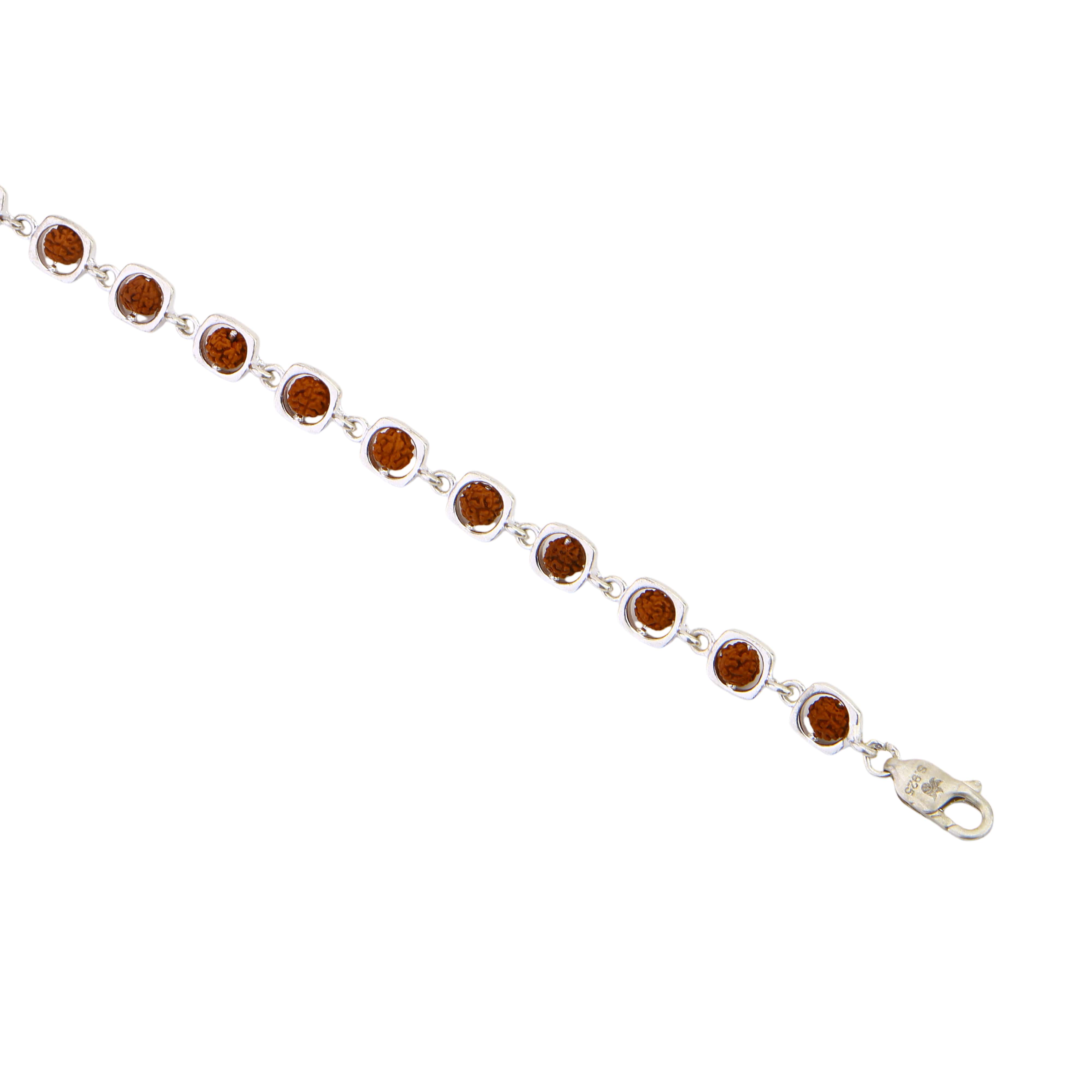 Authentic  Rudraksha Silver Bracelet with Rounded Square Frames