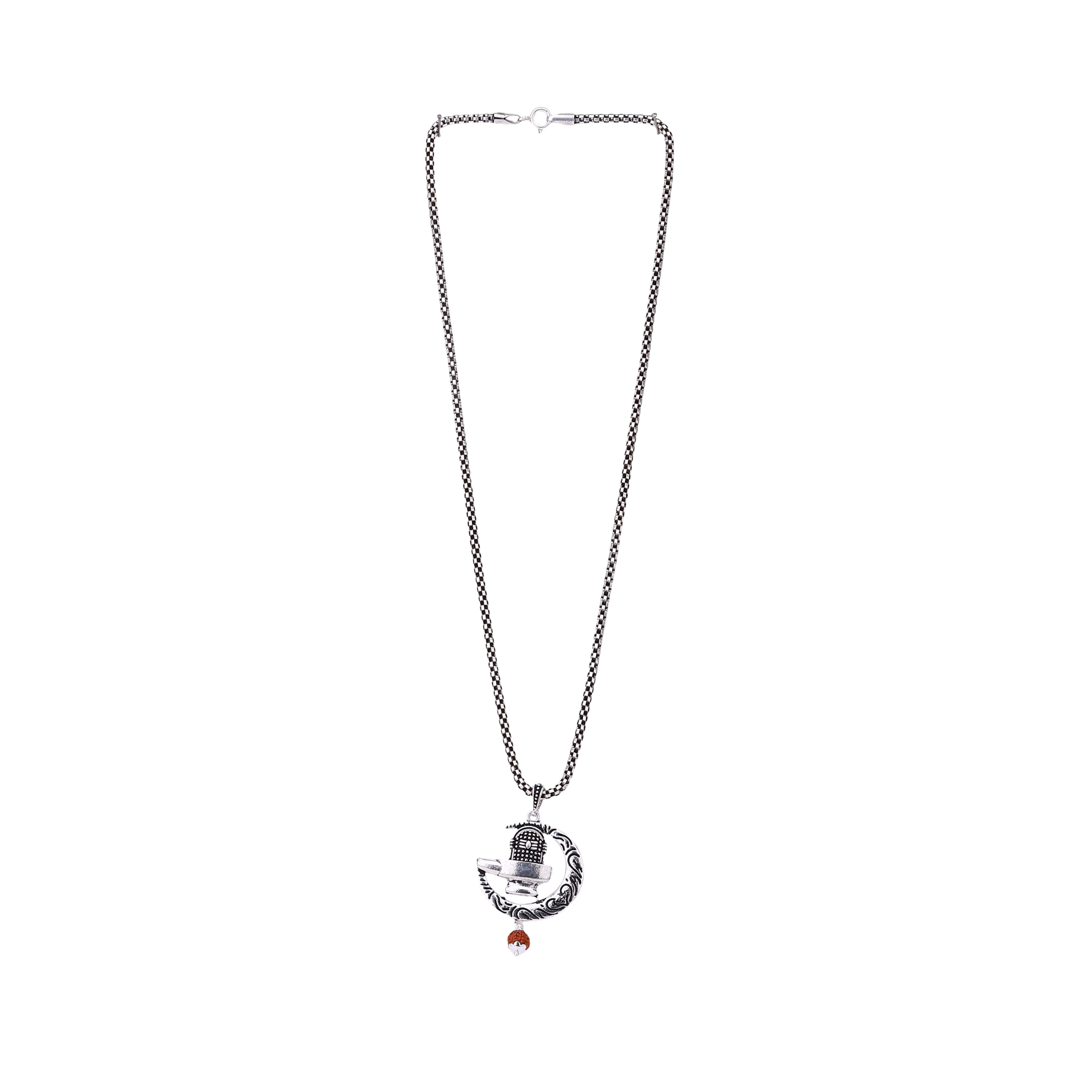 Shiva Trishul with Moon Rudraksha Silver Pendant