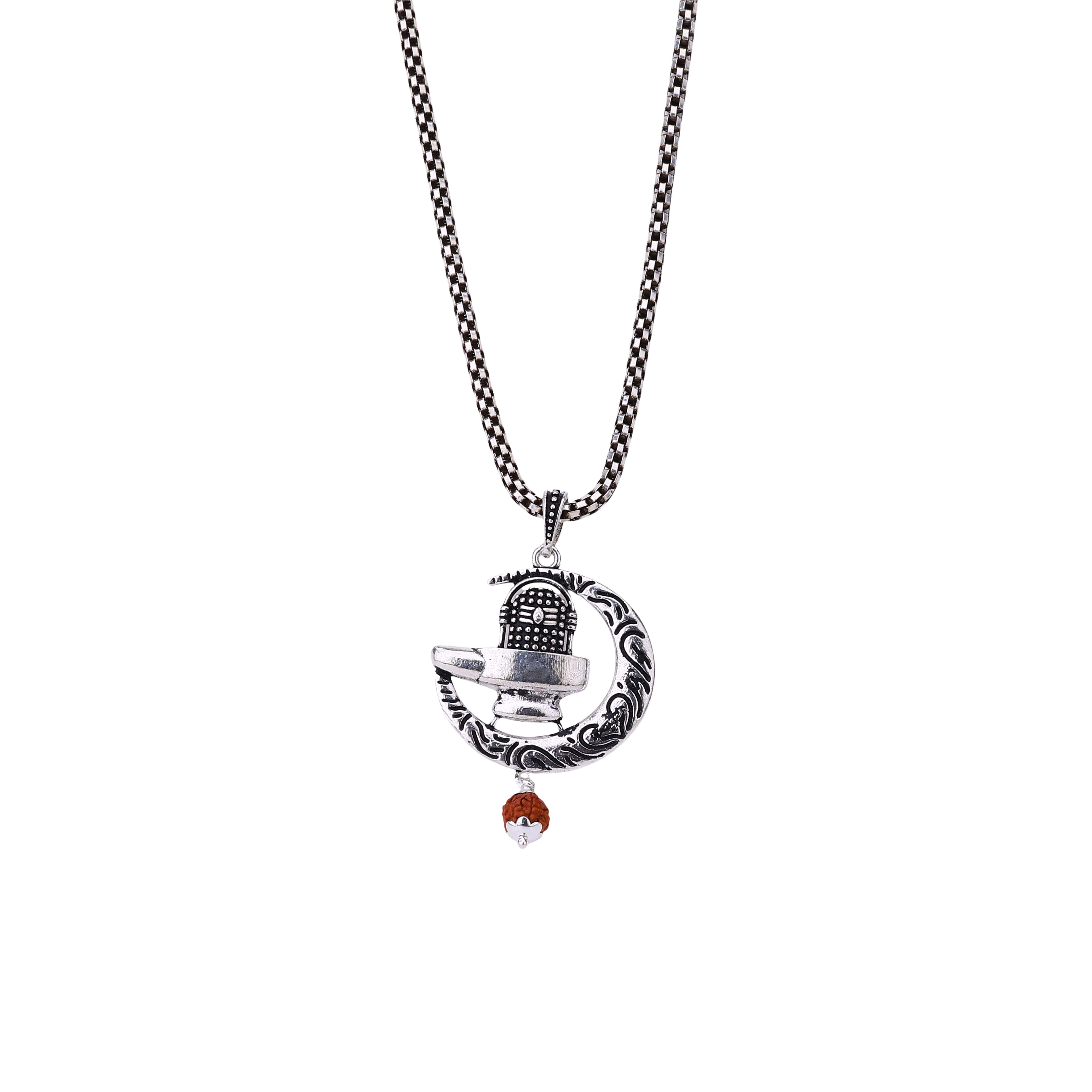 Shiva Trishul with Moon Rudraksha Silver Pendant