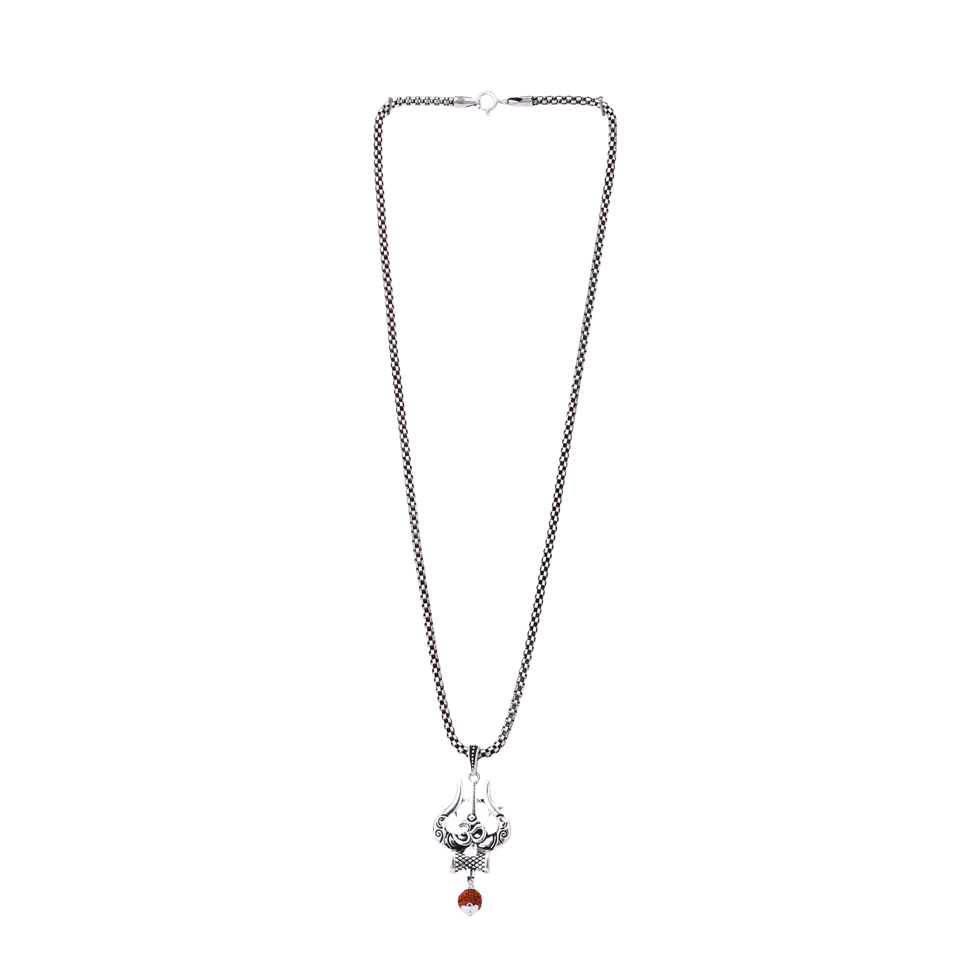 Om Trishul Mahakal Rudraksha Silver Pendant