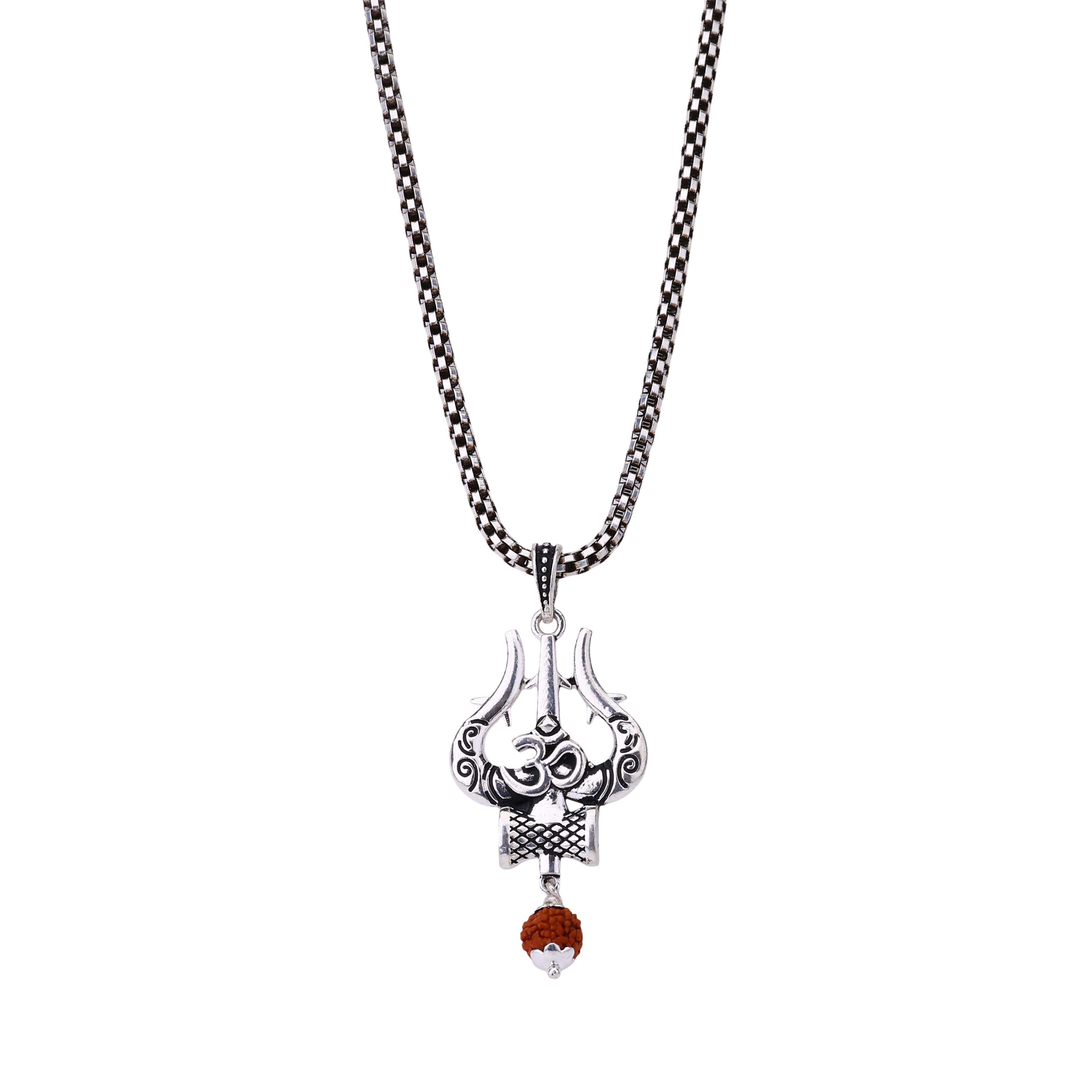 Om Trishul Mahakal Rudraksha Silver Pendant