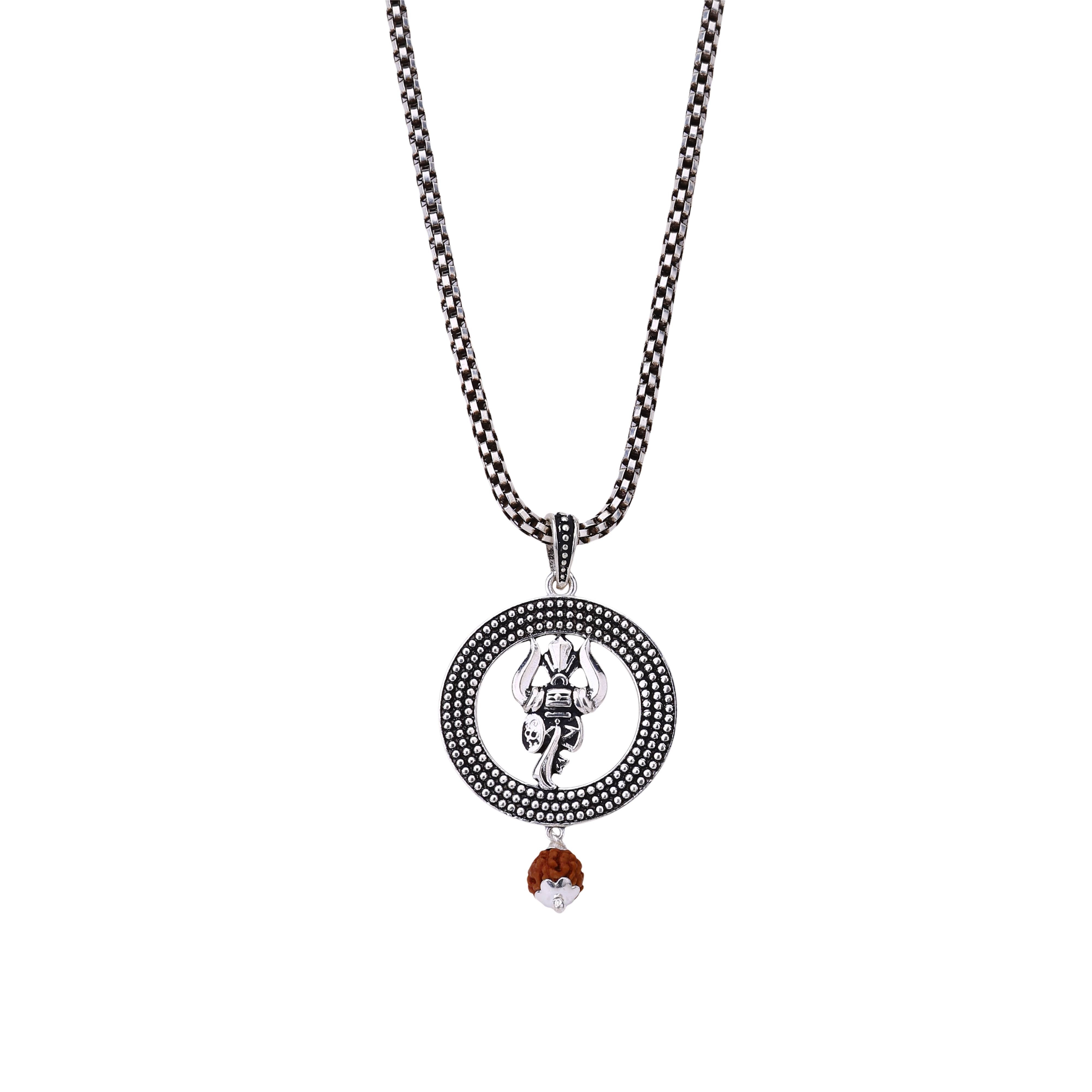 Trishul Rudraksha Silver Pendant
