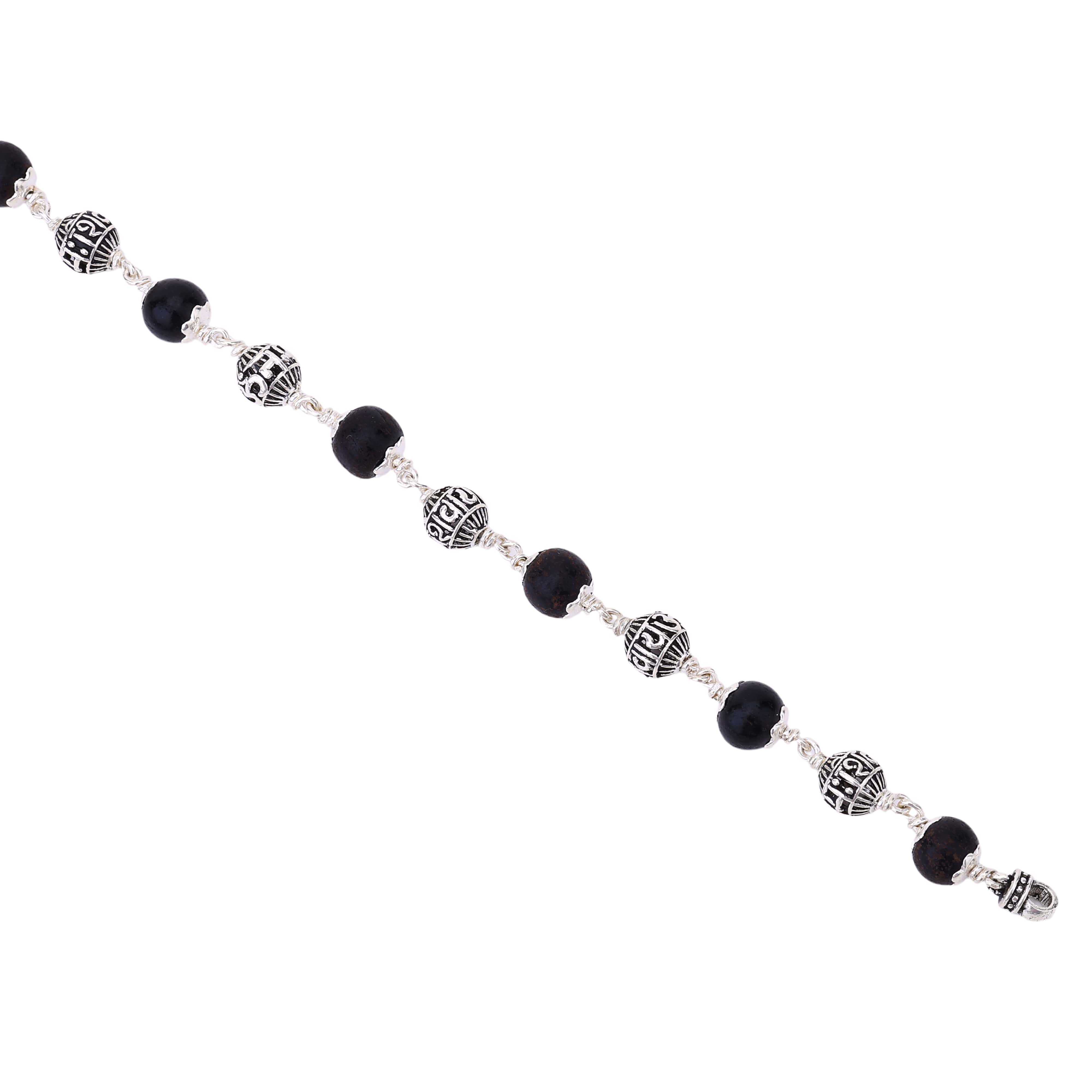 Karungali with Om Namah Shivay Silver Bracelet