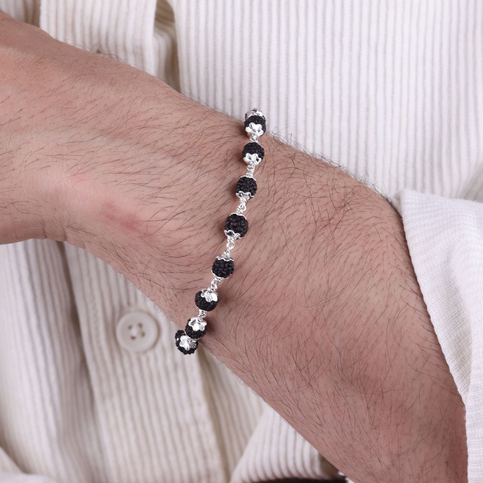 Authentic Black Rudraksha Silver Bracelet