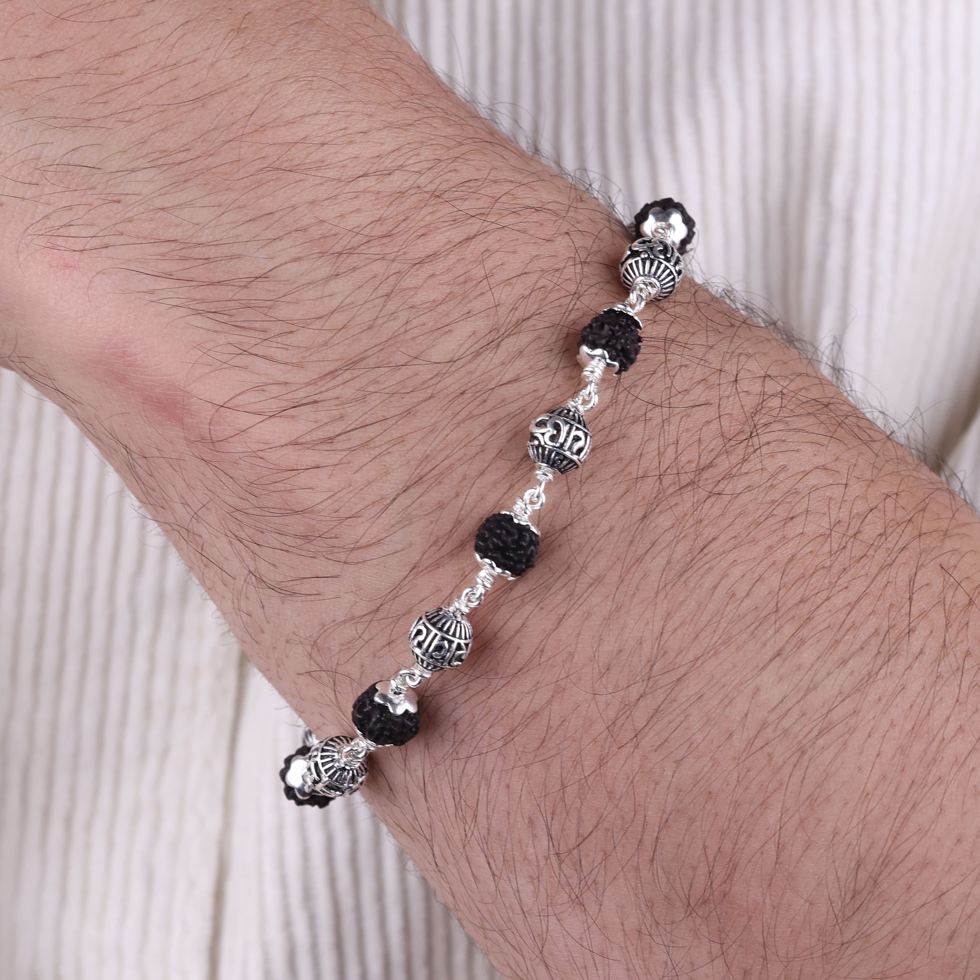 Black Rudraksha with Om Namah Shivay Silver Bracelet