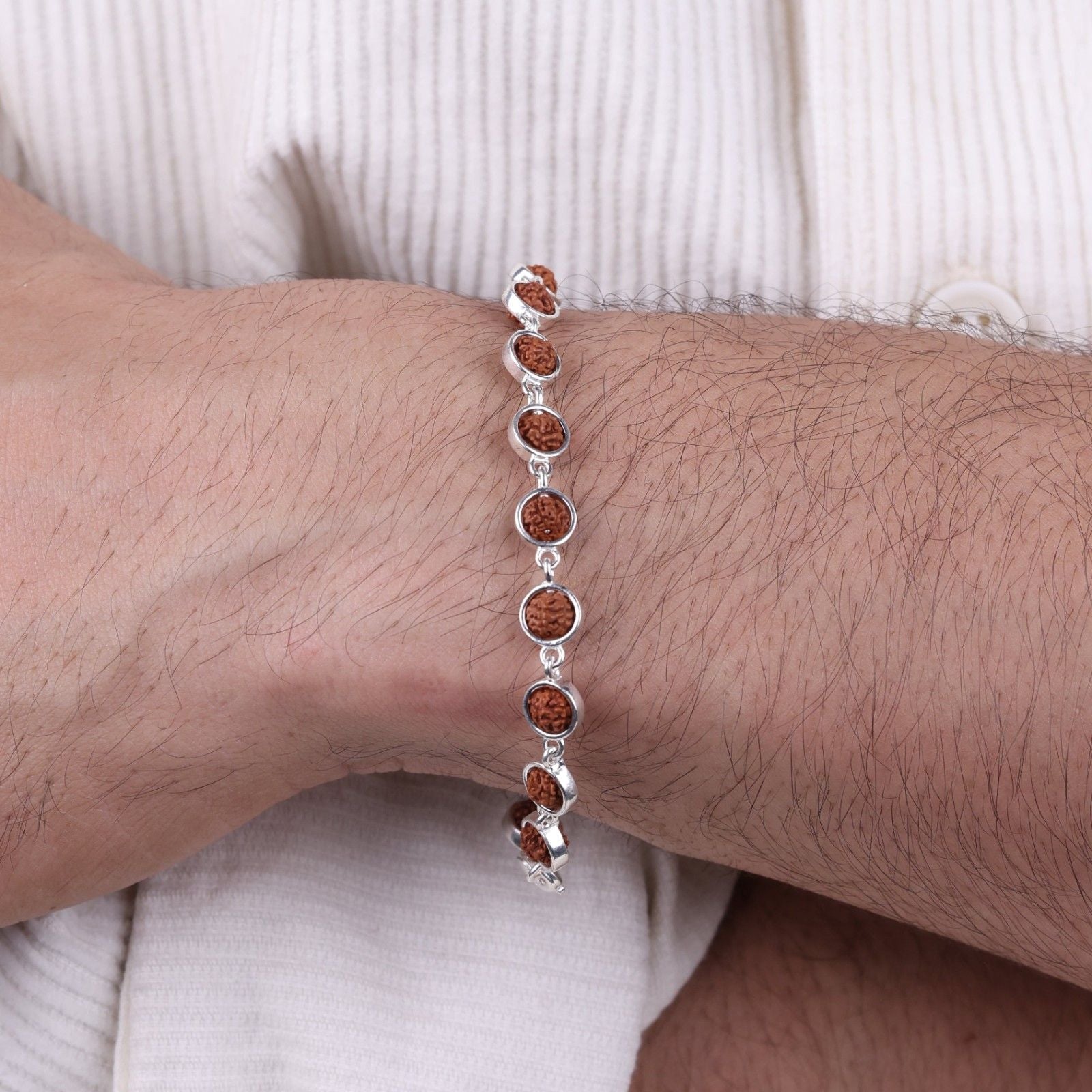 Pure 92.5 Silver Round Frame Rudraksha Bracelet