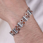 Rudraksha Silver Striped Bar and Square Bracelet