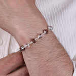 Premium Rudraksha with Sphatik Diamond Cut Beads Silver Bracelet