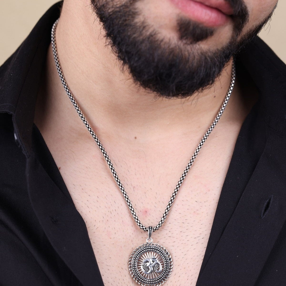 Sacred Surya Om Rudraksha Silver Pendant