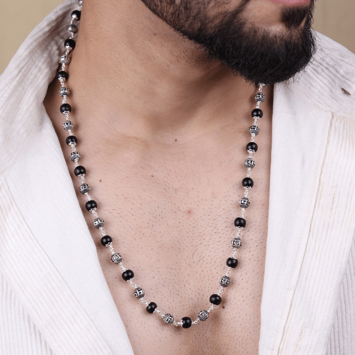 Karungali with Jay Shree Ram Beads Silver Mala