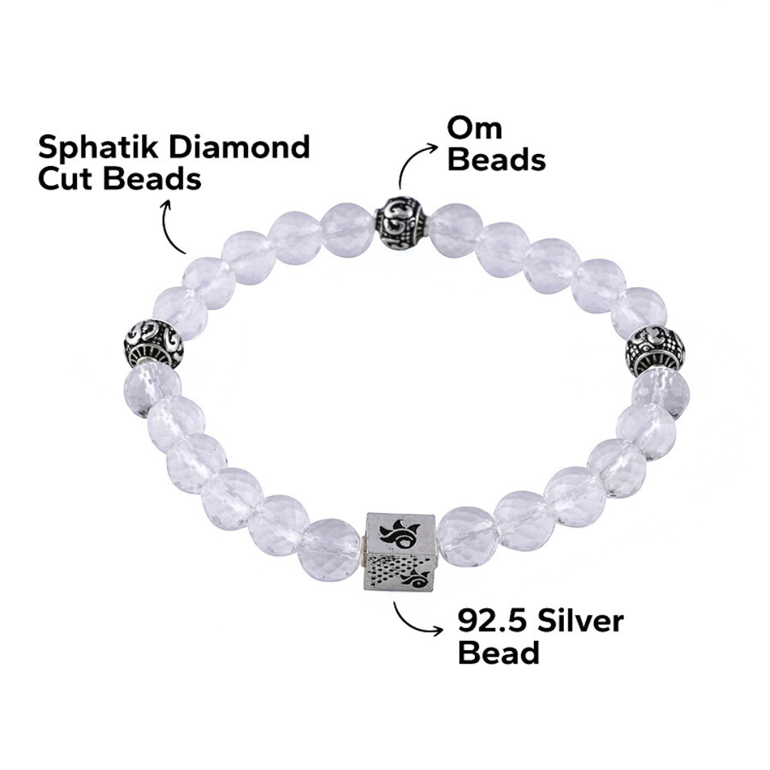Spatik Diamond Cut Beads with Om Silver Beads Bracelet