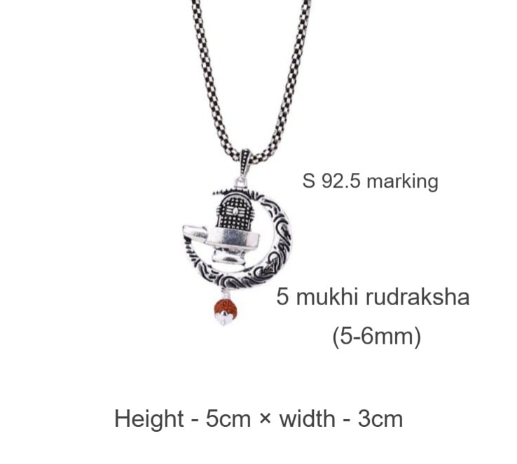 Shiva Trishul with Moon Rudraksha Silver Pendant