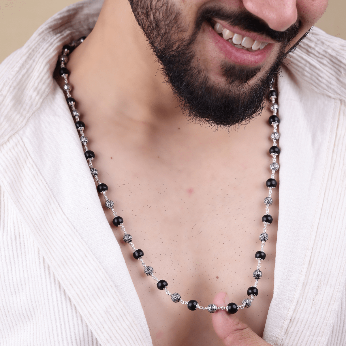 Original Karungali Silver Mala (Spherical Beads)