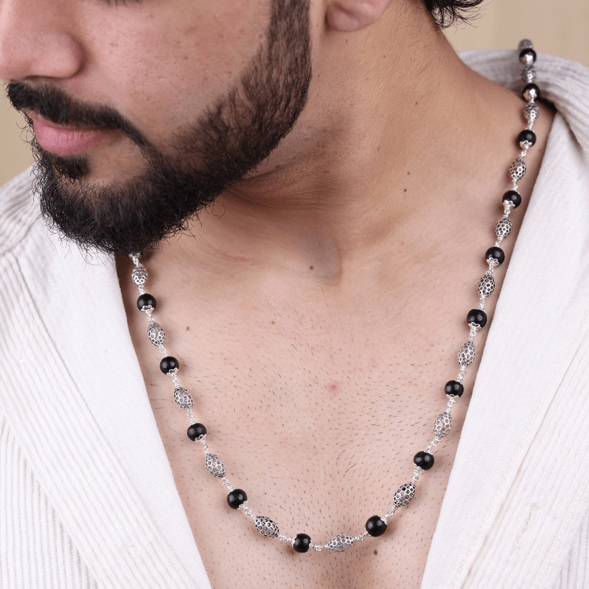 Original Karungali Silver Mala (Perforated Oval Beads)