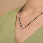 Black Beads Mangal Sutra with Beaded Silver Circular Pendant for Women
