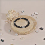Black Rudraksha and Om Silver Beads Bracelet