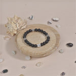 Lava Stone with Om Namah Shivay Silver Beads Bracelet