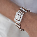 Rudraksha Silver Roaring Lion Four Line Bracelet