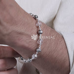 Authentic Sphatik Diamond Cut Beads With Om Silver Beads Bracelet