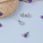 Silver Set Chain Pendant and Earrings with Sparkling Stones for Women