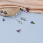 Silver Set Chain Rectangular Pendant with Earrings with Stones for Women