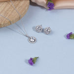 Silver Set Chain Circular Pendant and Earrings with Finely Cut Stones for Women