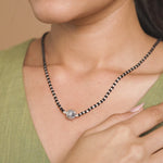 Real Black Beads Mangal Sutra with Beaded Silver Circular Pendant for Women