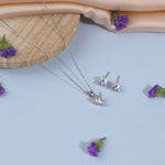 Silver Set Chain Heart-Shaped Pendant and Earrings with Stones for Women
