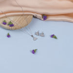 Silver Set Chain Triangular Pendant and Earrings with Stones for Women