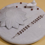 Rudraksha Silver Om Rhombus Double Line Bracelet