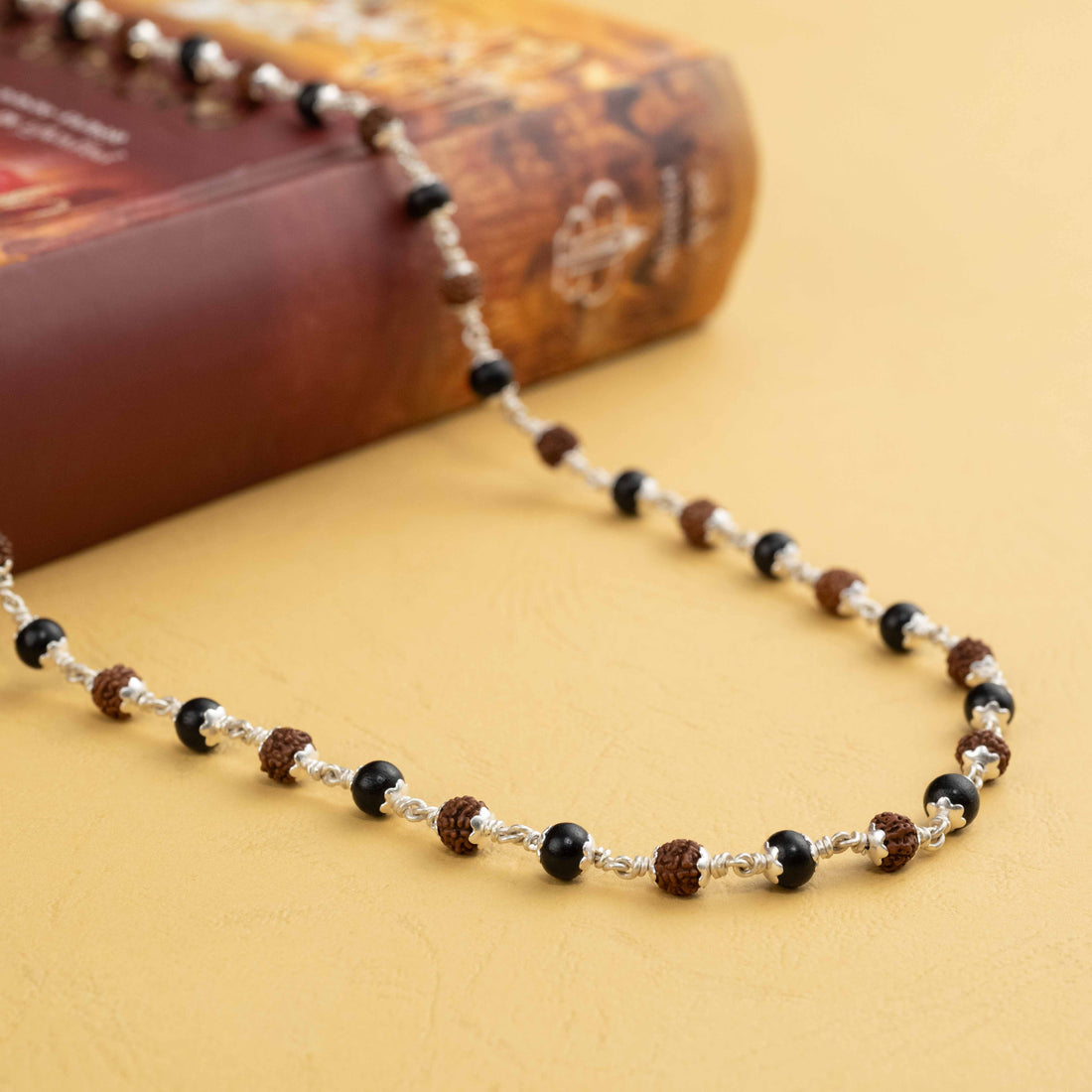 5-6 mm Rudraksha with Karungali Beads Silver Mala